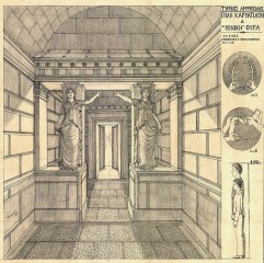Μια σχεδιαστική αναπαράσταση της Πύλης των Καρυάτιδων και της Ιωνικής Θύρας στον τάφο της Αμφίπολης